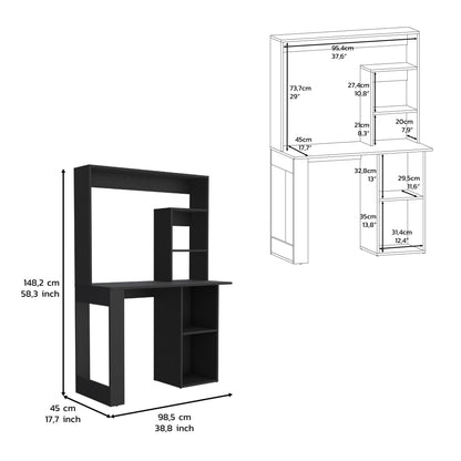 Writing Computer Desk with Storage Shelves and Hutch, Black image 6