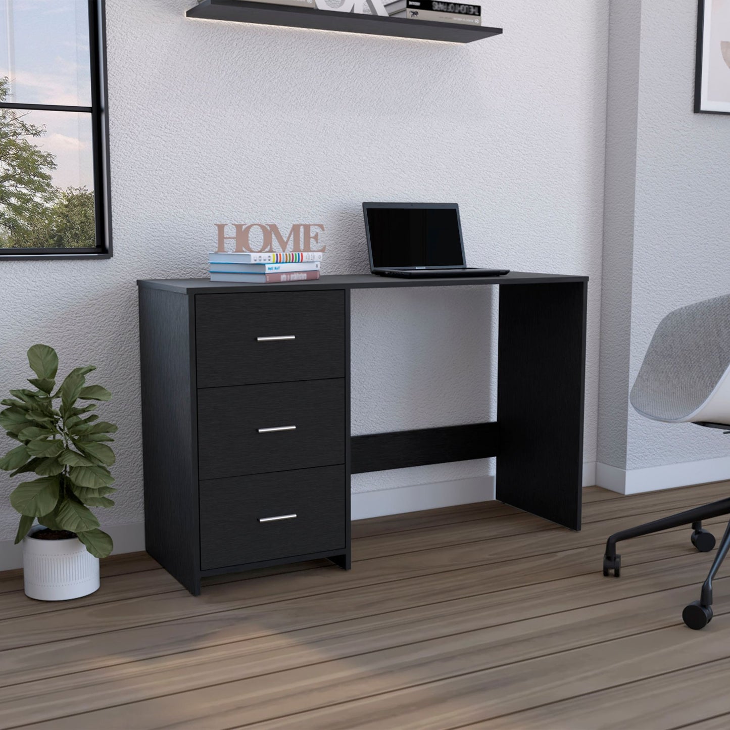 Writing Desk, 3 Drawers, Black image 1