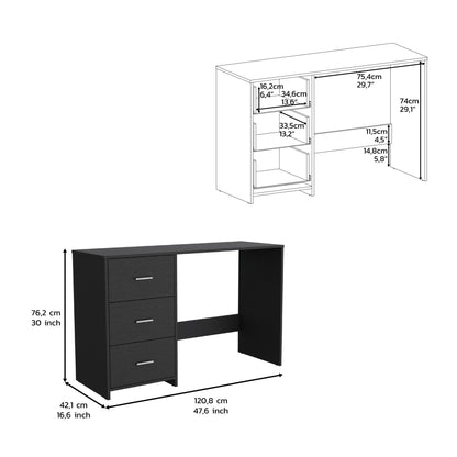 Writing Desk, 3 Drawers, Black image 7
