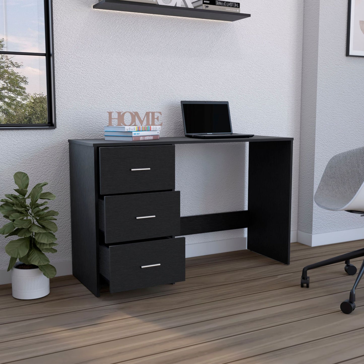 Writing Desk, 3 Drawers, Black image 2