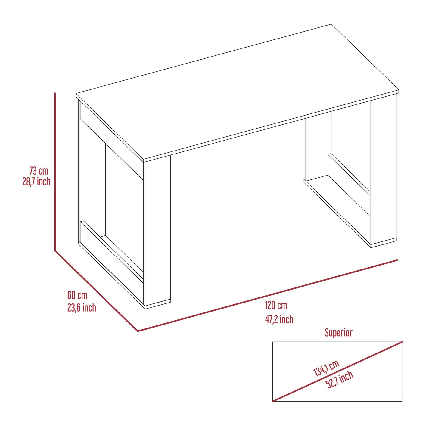 Writing Desk with Ample Workstation and Sturdy Legs, Light Oak image 8