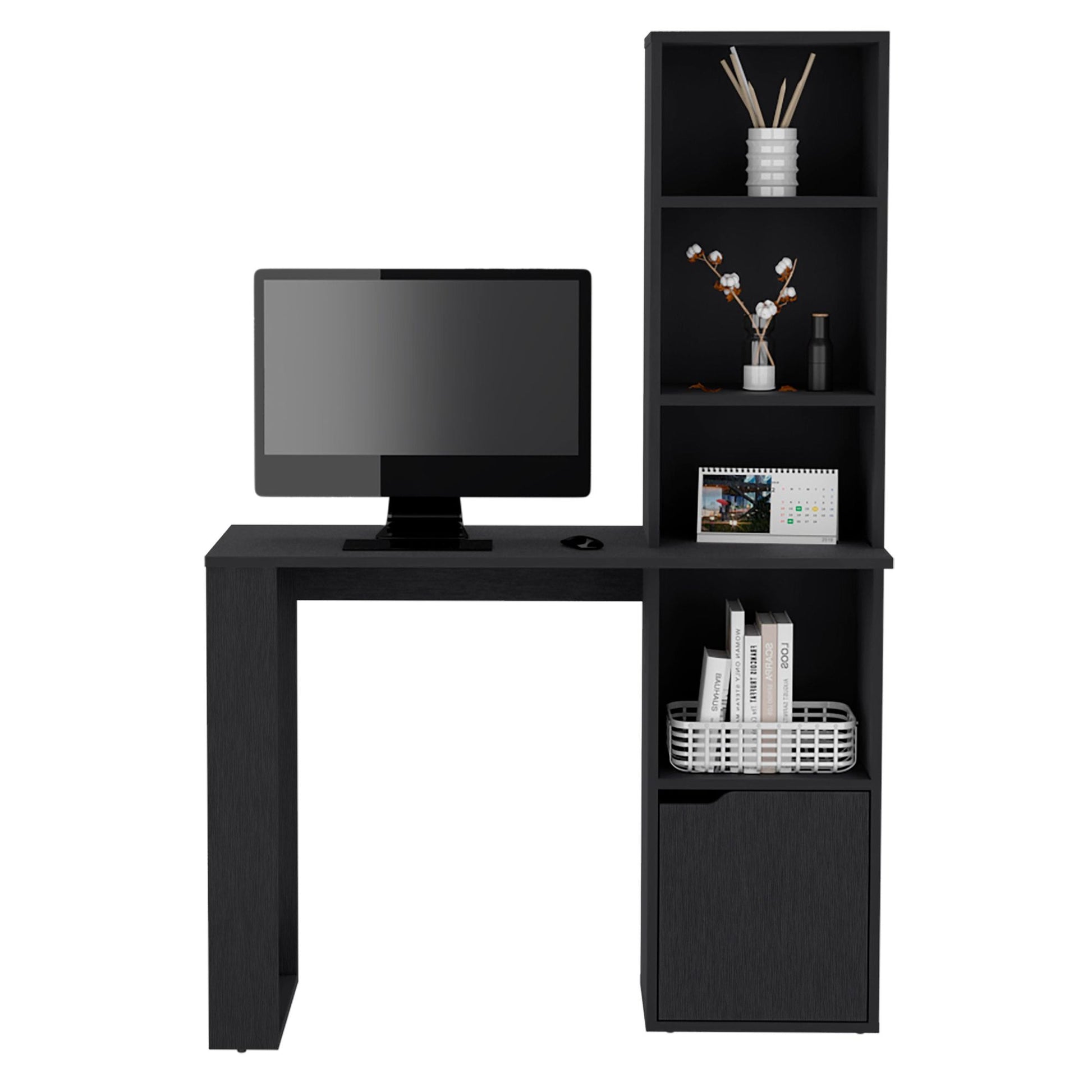 Writing Desk With Bookcase and Cabinet, Black image 5