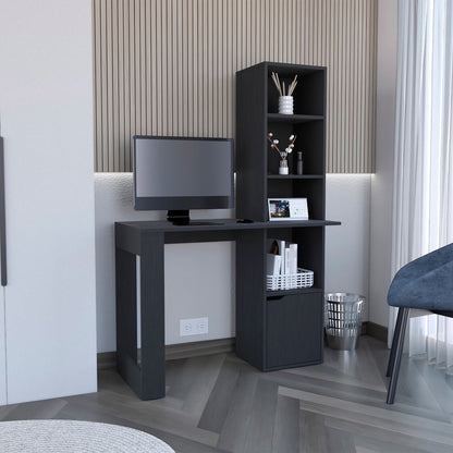 Writing Desk With Bookcase and Cabinet, Black image 1