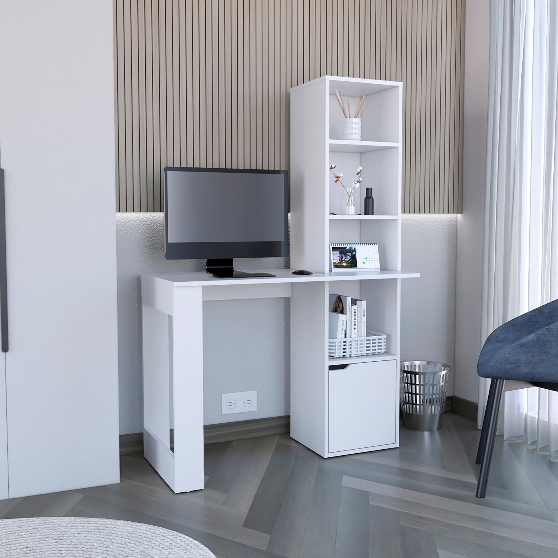 Writing Desk With Bookcase and Cabinet, White image 1