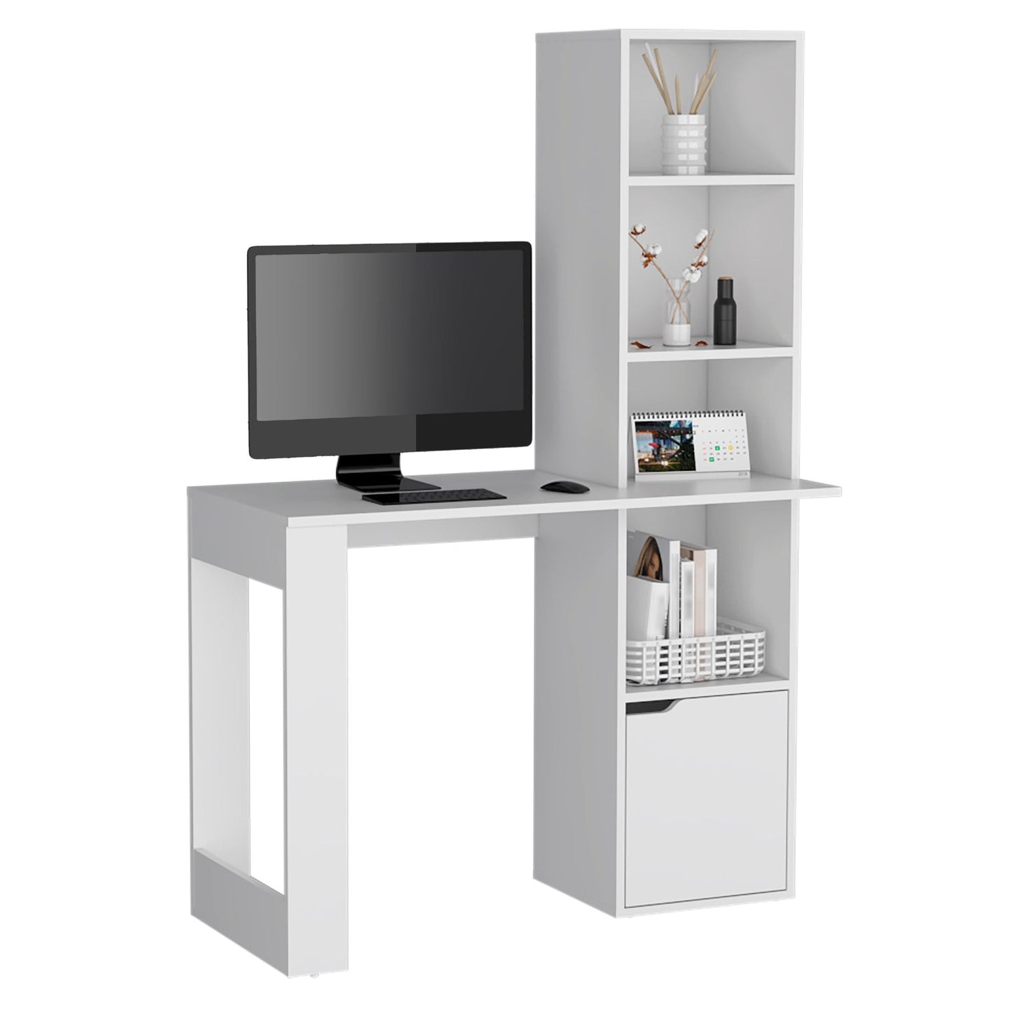 Writing Desk With Bookcase and Cabinet, White image 3