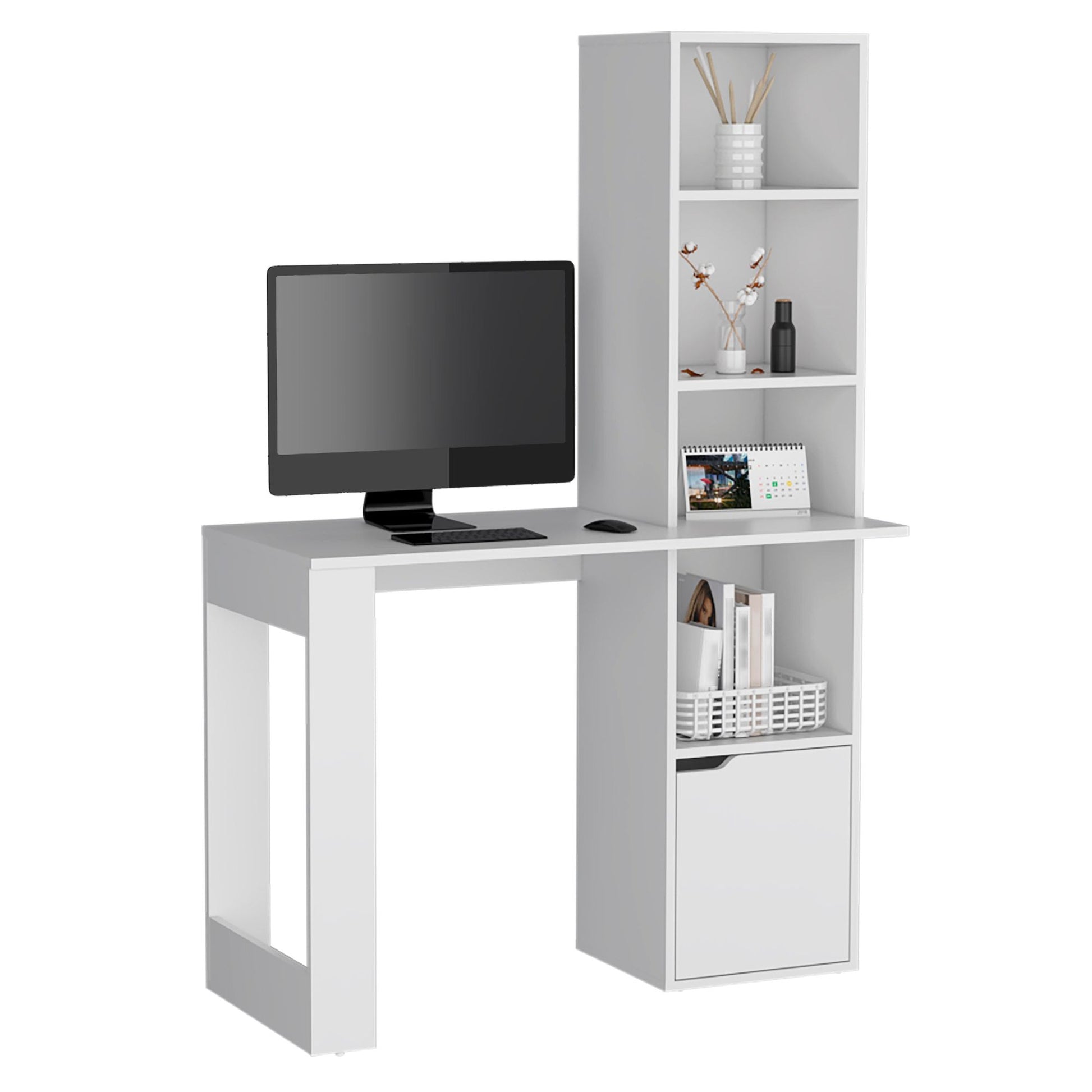 Writing Desk With Bookcase and Cabinet, White image 3