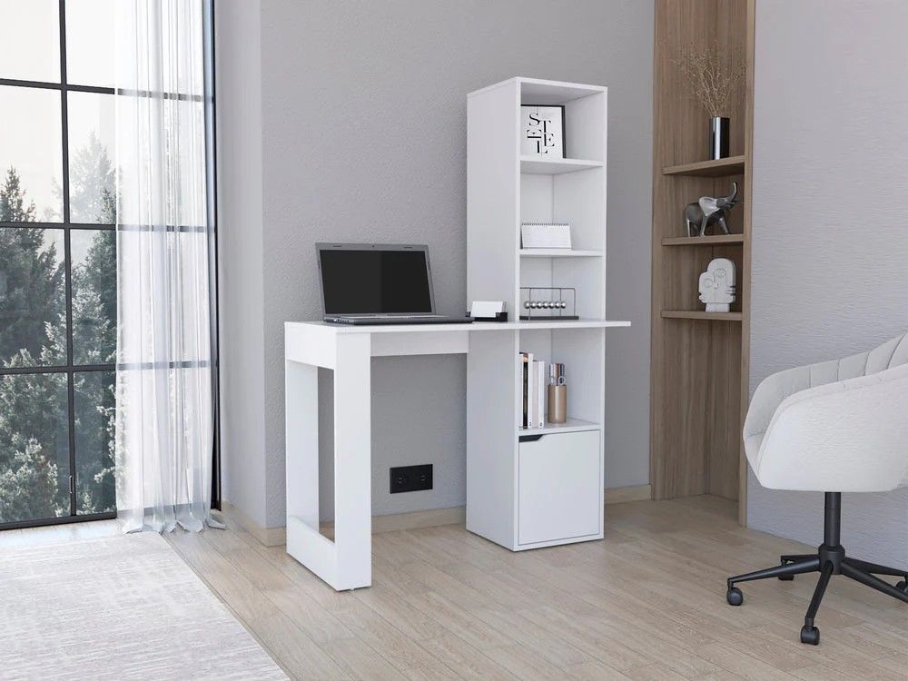 Writing Desk With Bookcase and Cabinet, White image 5