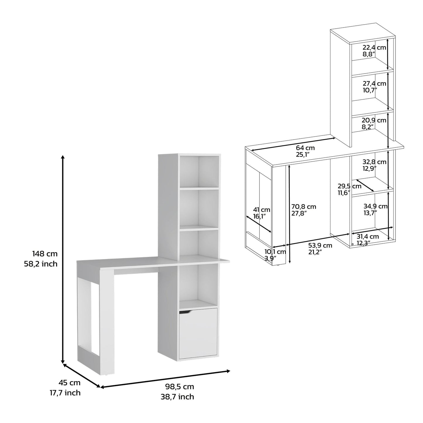 Writing Desk With Bookcase and Cabinet, White image 4
