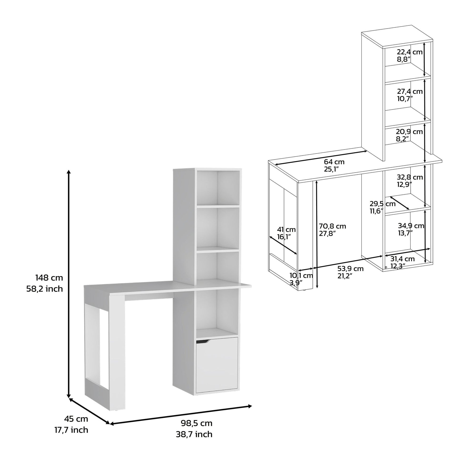 Writing Desk With Bookcase and Cabinet, White image 4