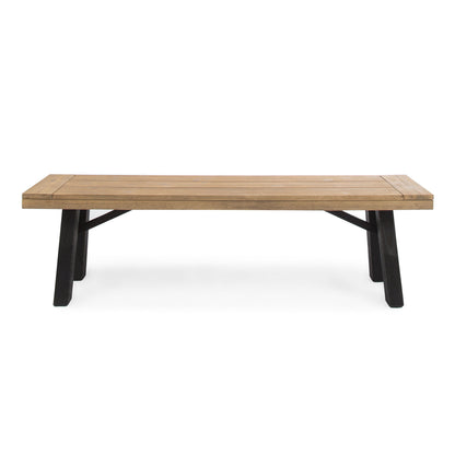 Outdoor Bench with Slat Panel Design and Acacia Wood Frame, Natural and Grey image 3