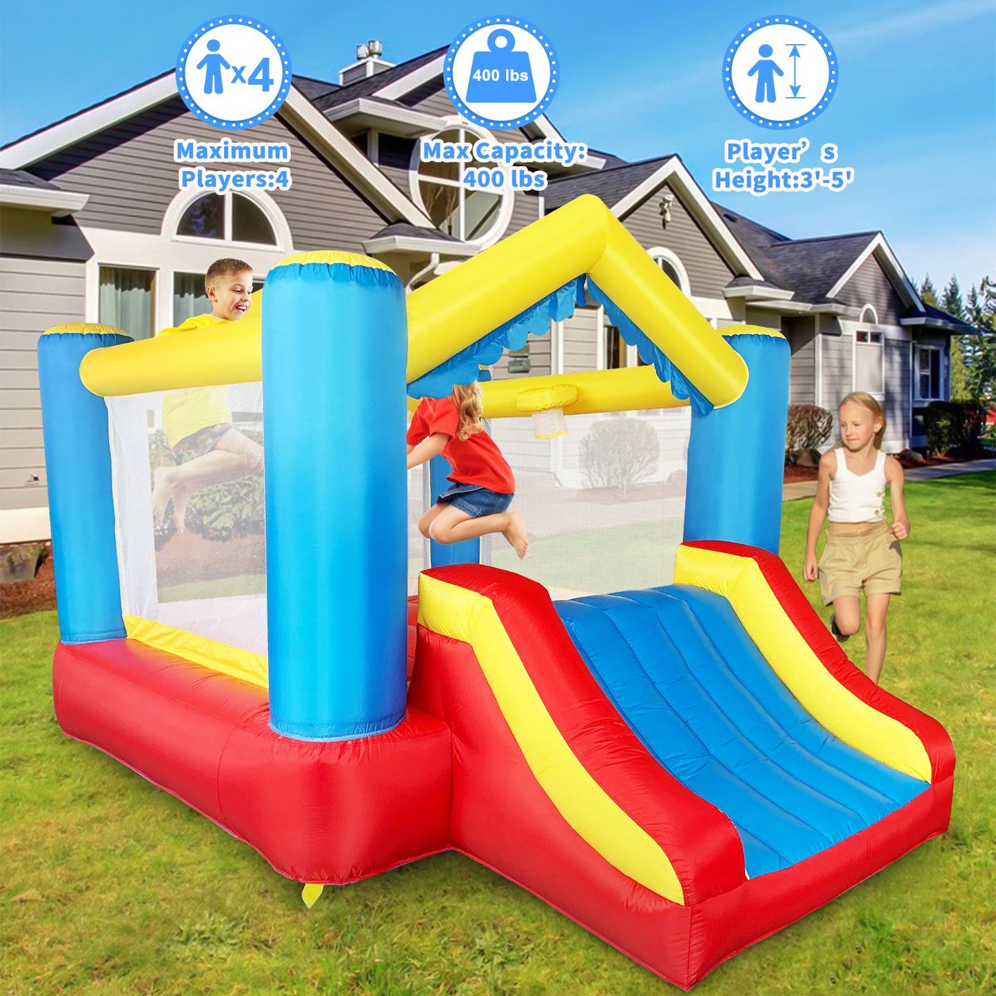 YARD Bounce House Inflatable Bounce House with Basketball Hoop Royal Bouncer for Kids, Outdoor Bouncy House, Durable Sea image 2