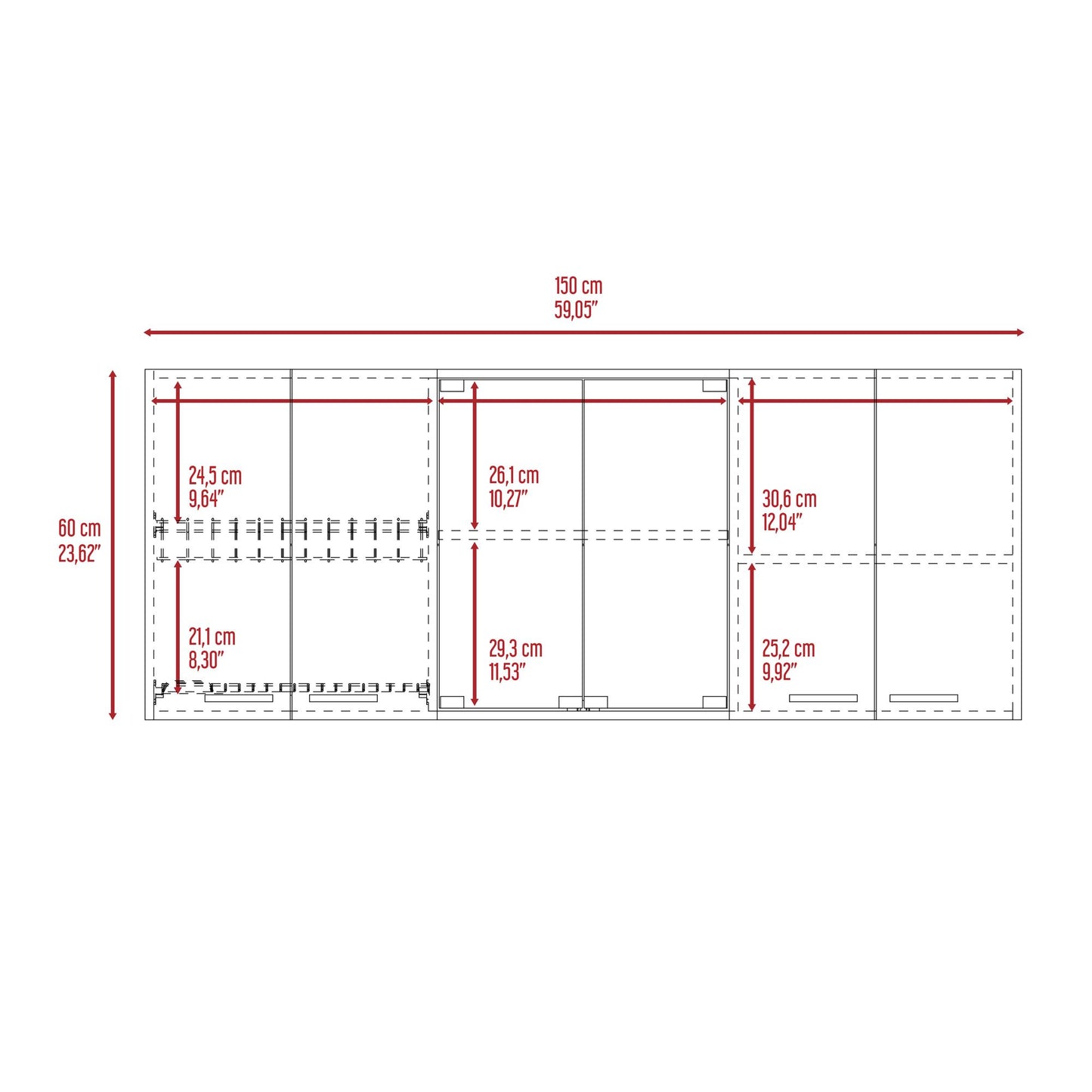 Yuma 150" Wall Cabinet, Two Close Cabinets, Two Open Shelves image 3