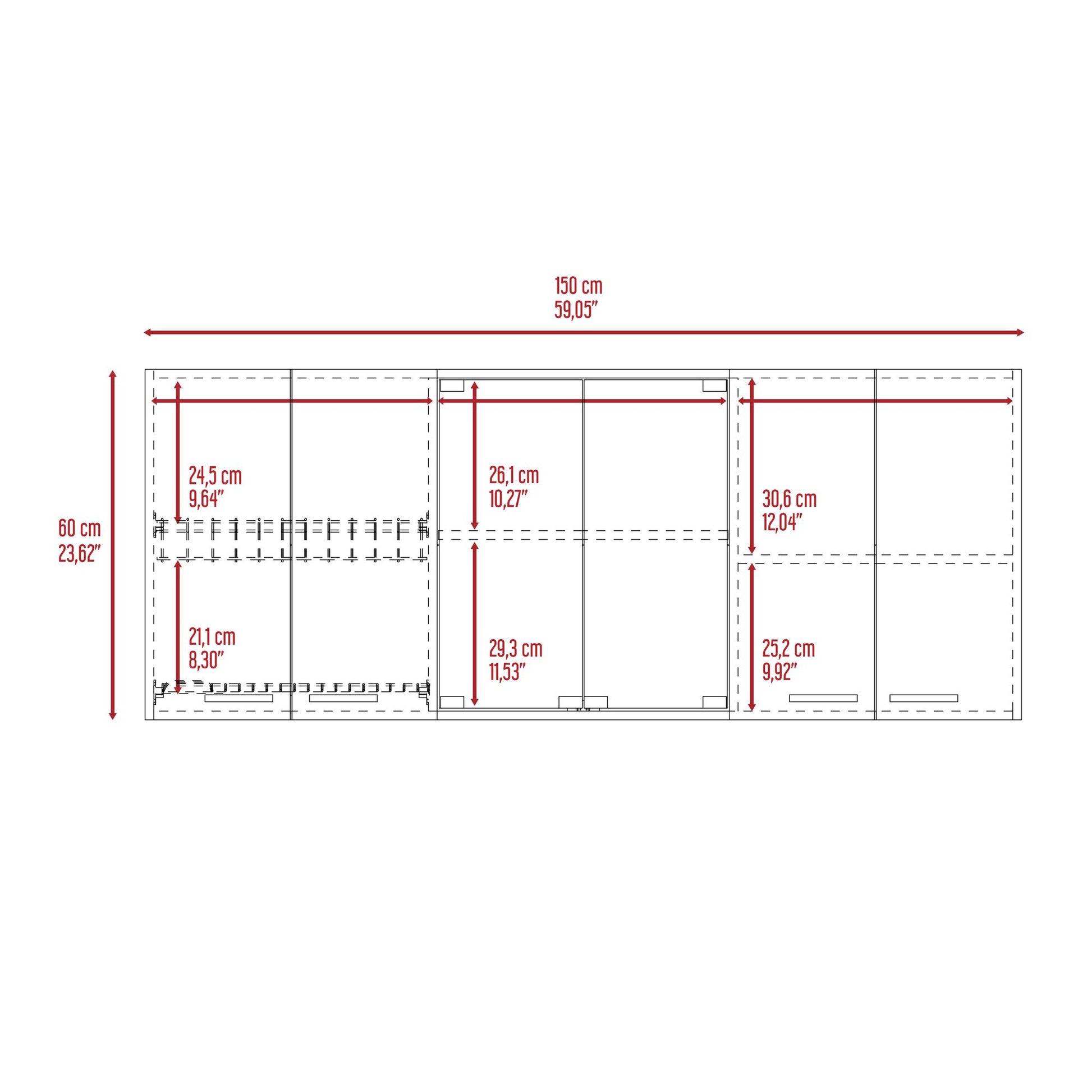 Yuma 150" Wall Cabinet, Two Close Cabinets, Two Open Shelves image 3