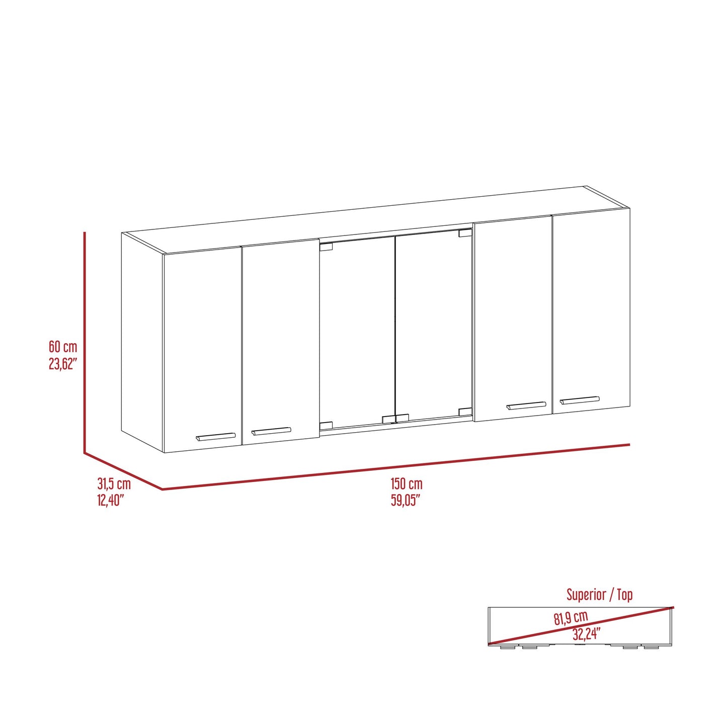 Yuma 150" Wall Cabinet, Two Close Cabinets, Two Open Shelves image 9