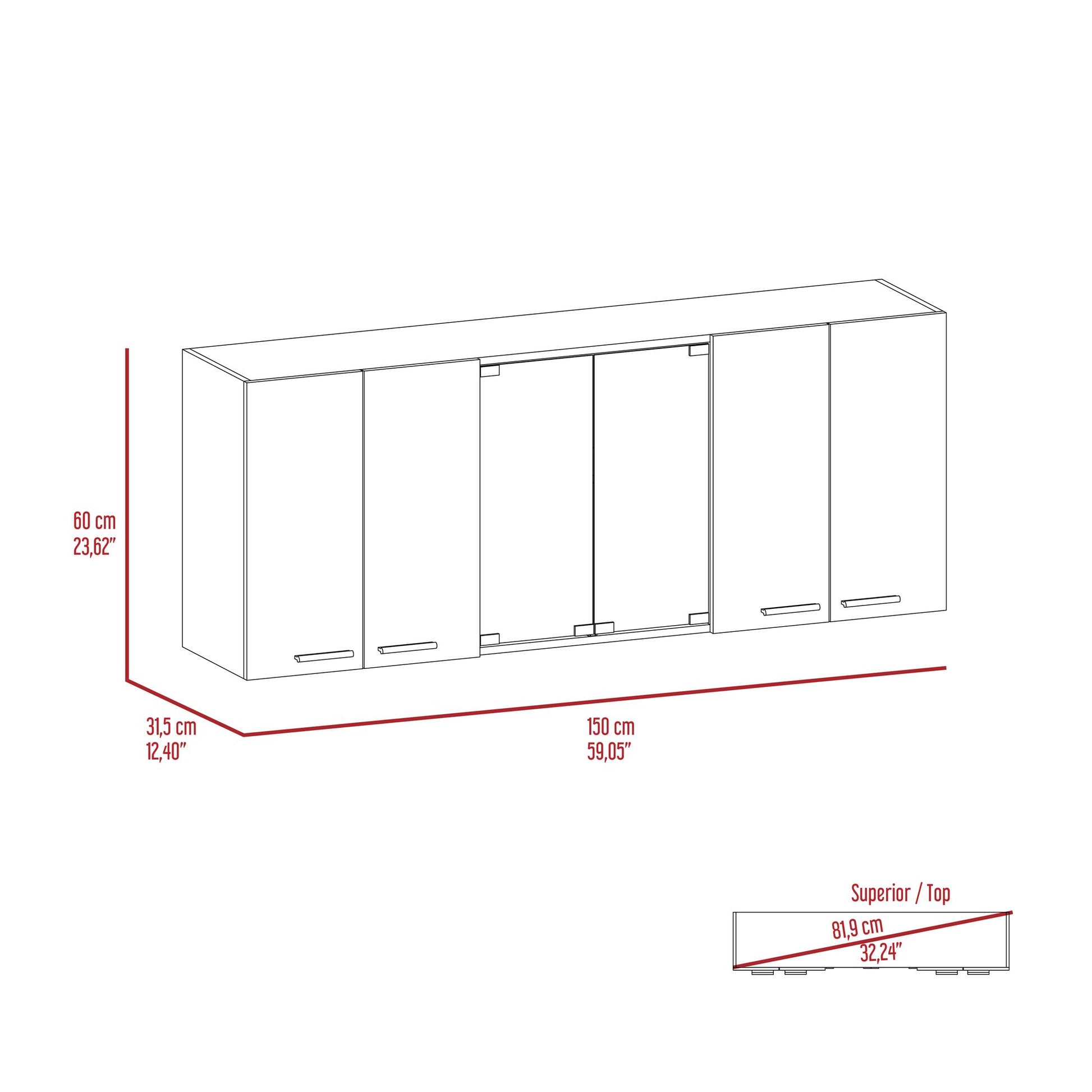 Yuma 150" Wall Cabinet, Two Close Cabinets, Two Open Shelves image 9