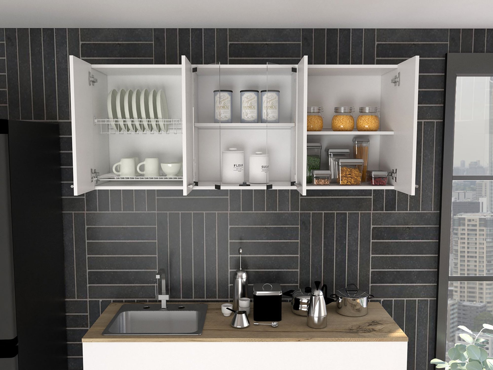Yuma 150" Wall Cabinet, Two Close Cabinets, Two Open Shelves image 4