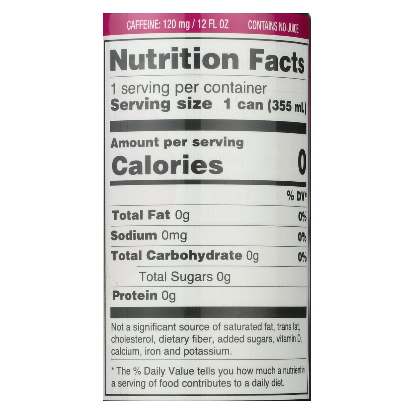 Zevia Zero Calorie Energy Drink - Raspberry/lime - Case Of 12 - 12 Fl Oz image 2